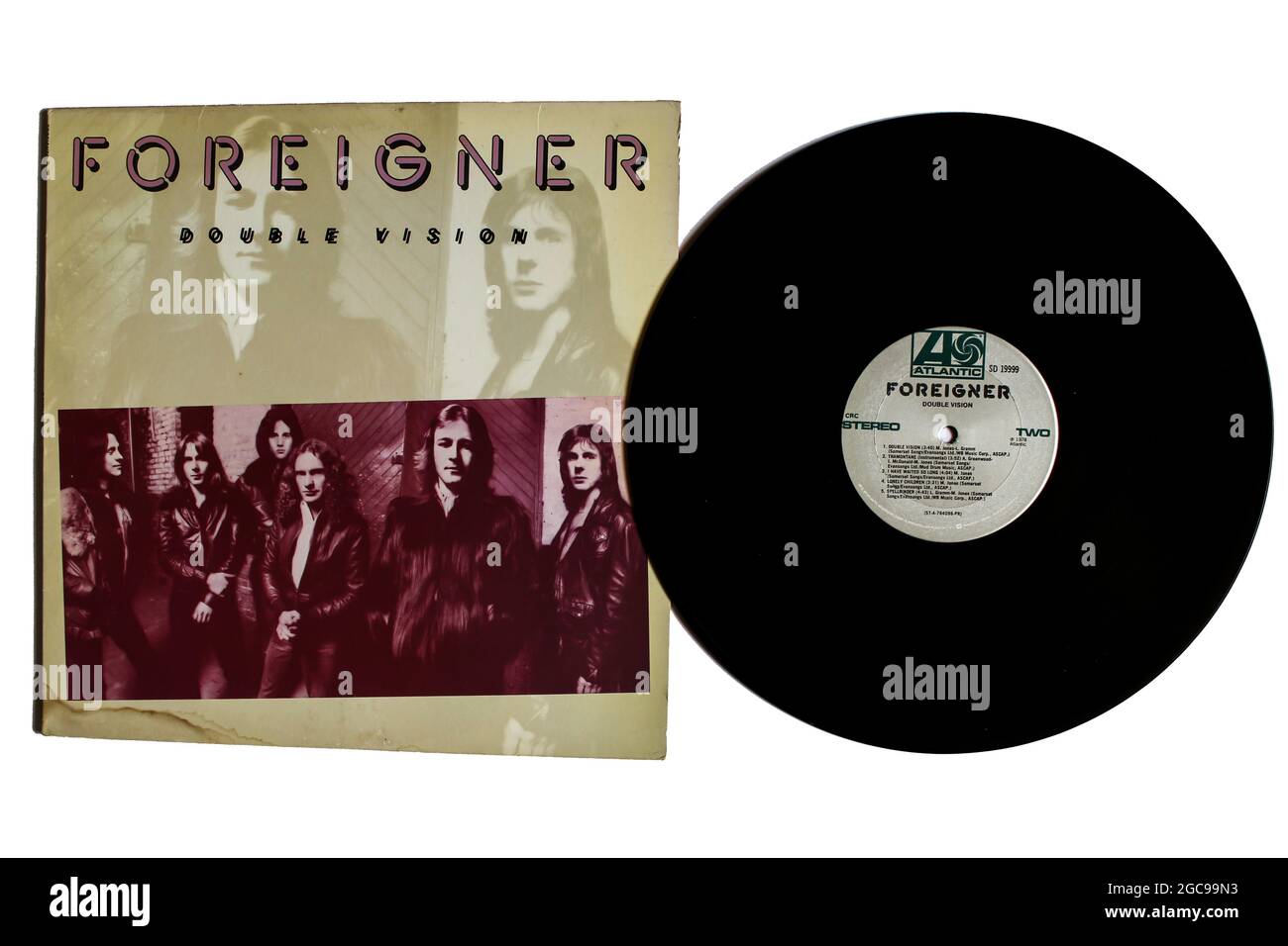 AOR- und Rockband, Ausländer-Musikalbum auf Vinyl-LP-Schallplatte. Titel: Double Vision Album Cover Stockfoto