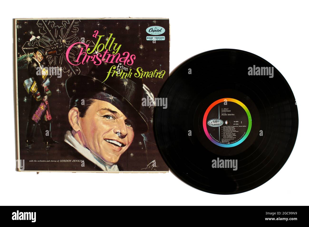 Jazz- und Easy Listening-Musiker, Frank Sinatra-Musikalbum auf Vinyl-Schallplatte. Titel: A Jolly Christmas von Frank Sinatra Album Cover Stockfoto