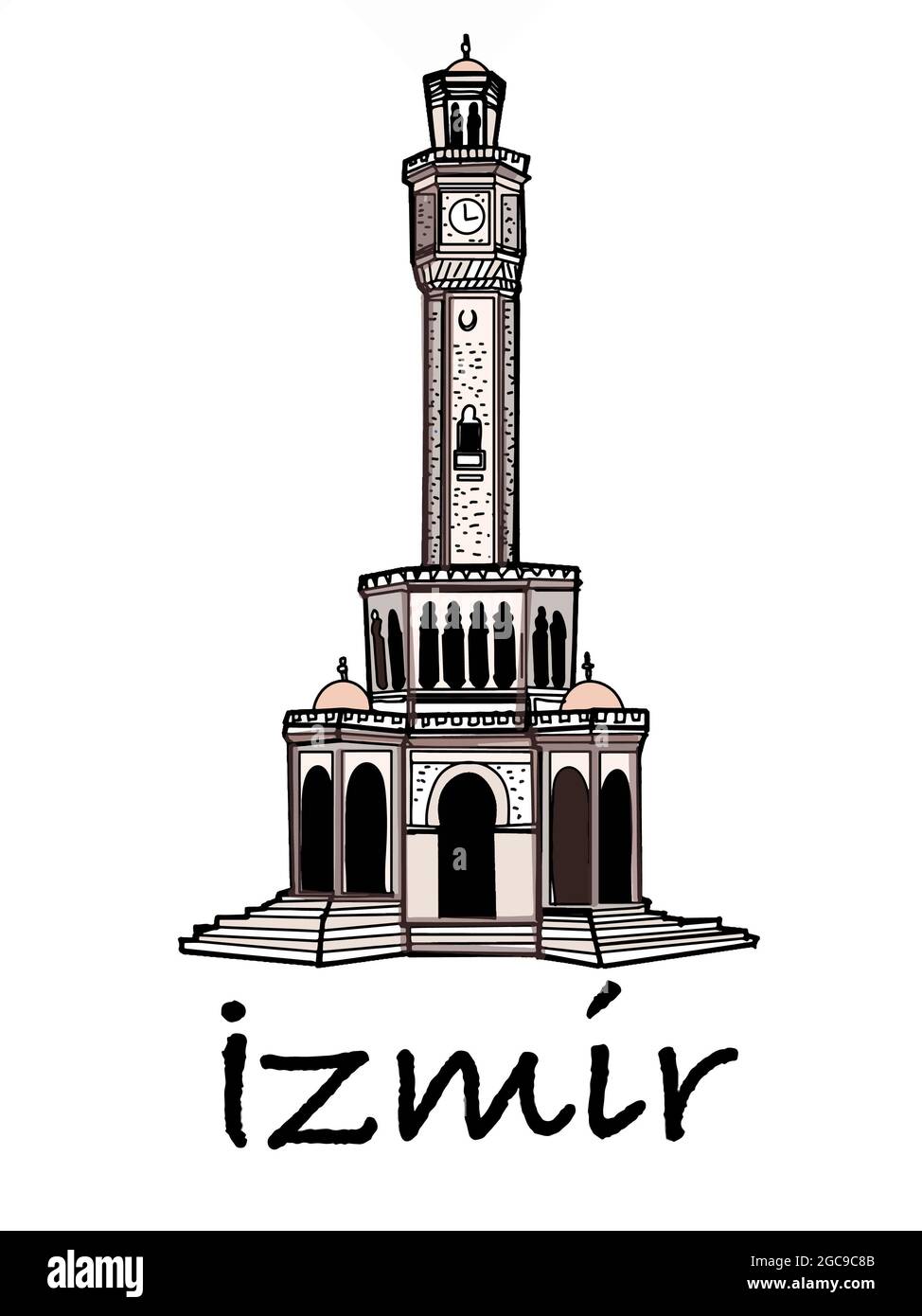 Uhrturm Illustration izmir Text türkei Stockfoto