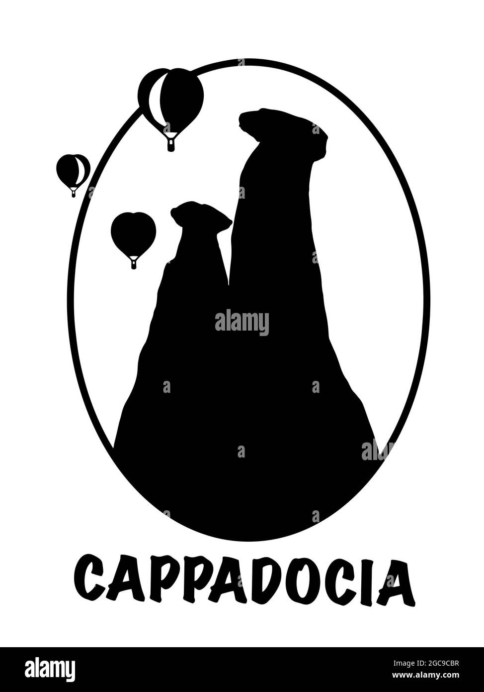 Cappadocia Symbol Illustration, Kreis Rahmen schwarz, weißer Hintergrund Stockfoto