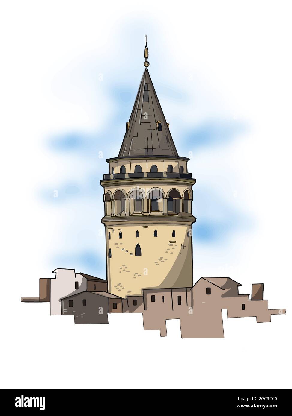 Galata Turm Geschichte Illustration blauen Himmel Stockfoto