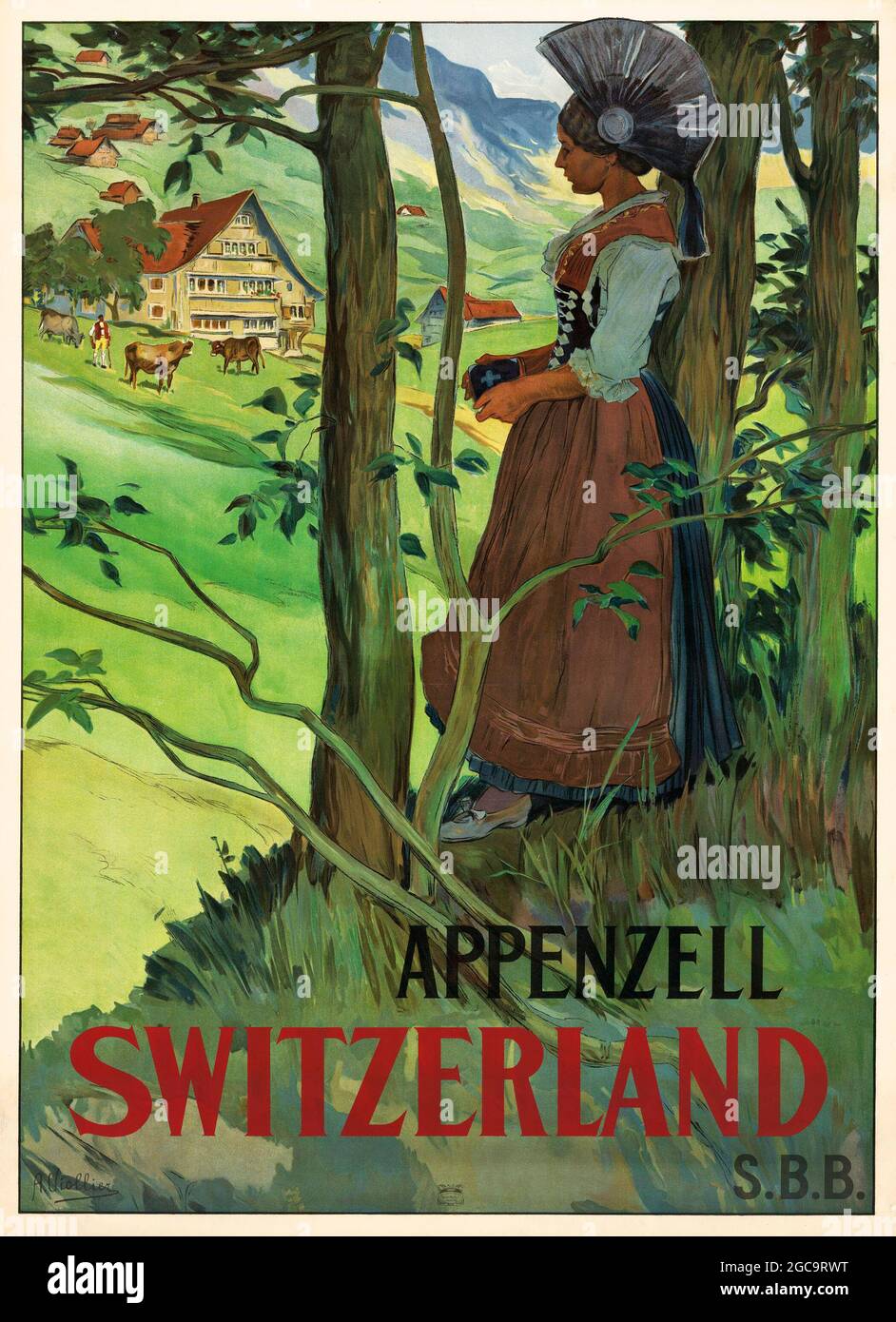 Ein Vintage-Reiseinplakat für Appenzell in der Schweiz Stockfoto