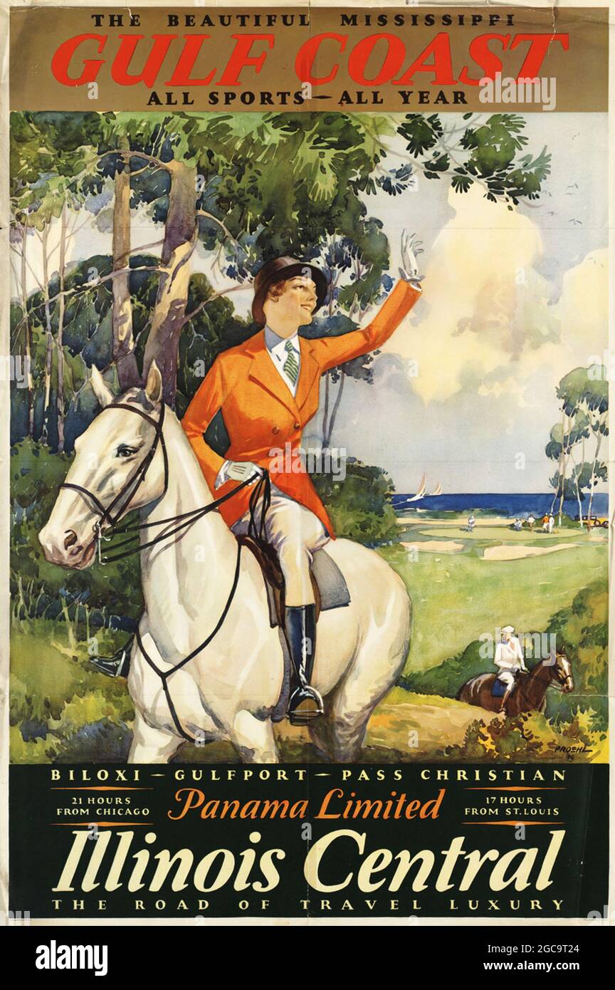 Ein Vintage-Reiseplakat für die Mississippi Golfküste, USA Stockfoto