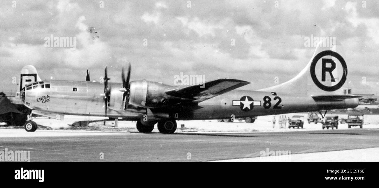 Die Boieing B-29 Superfortress Enola Gay, die am 6. August 1945 die erste Atomwaffe auf Hiroshima abwarf Stockfoto