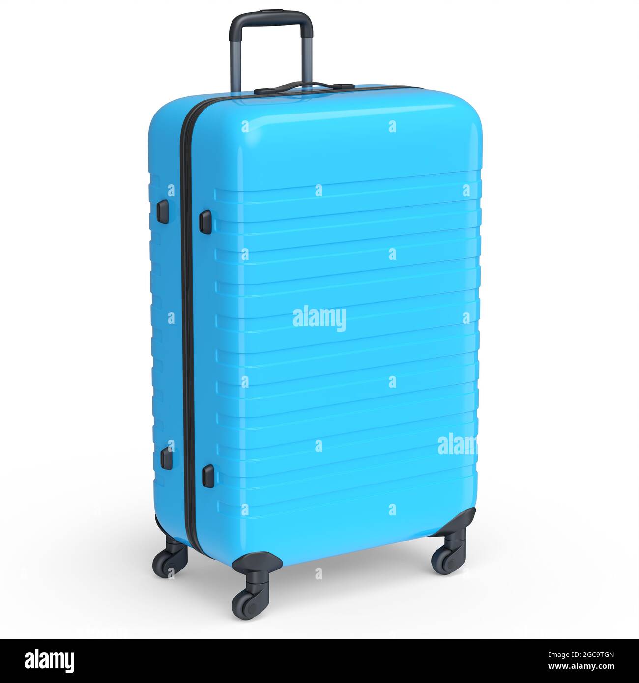 Großer blauer Koffer aus Polycarbonat auf weißem Hintergrund isoliert. 3d  Render Reisekonzept von Gepäck oder Gepäck Stockfotografie - Alamy