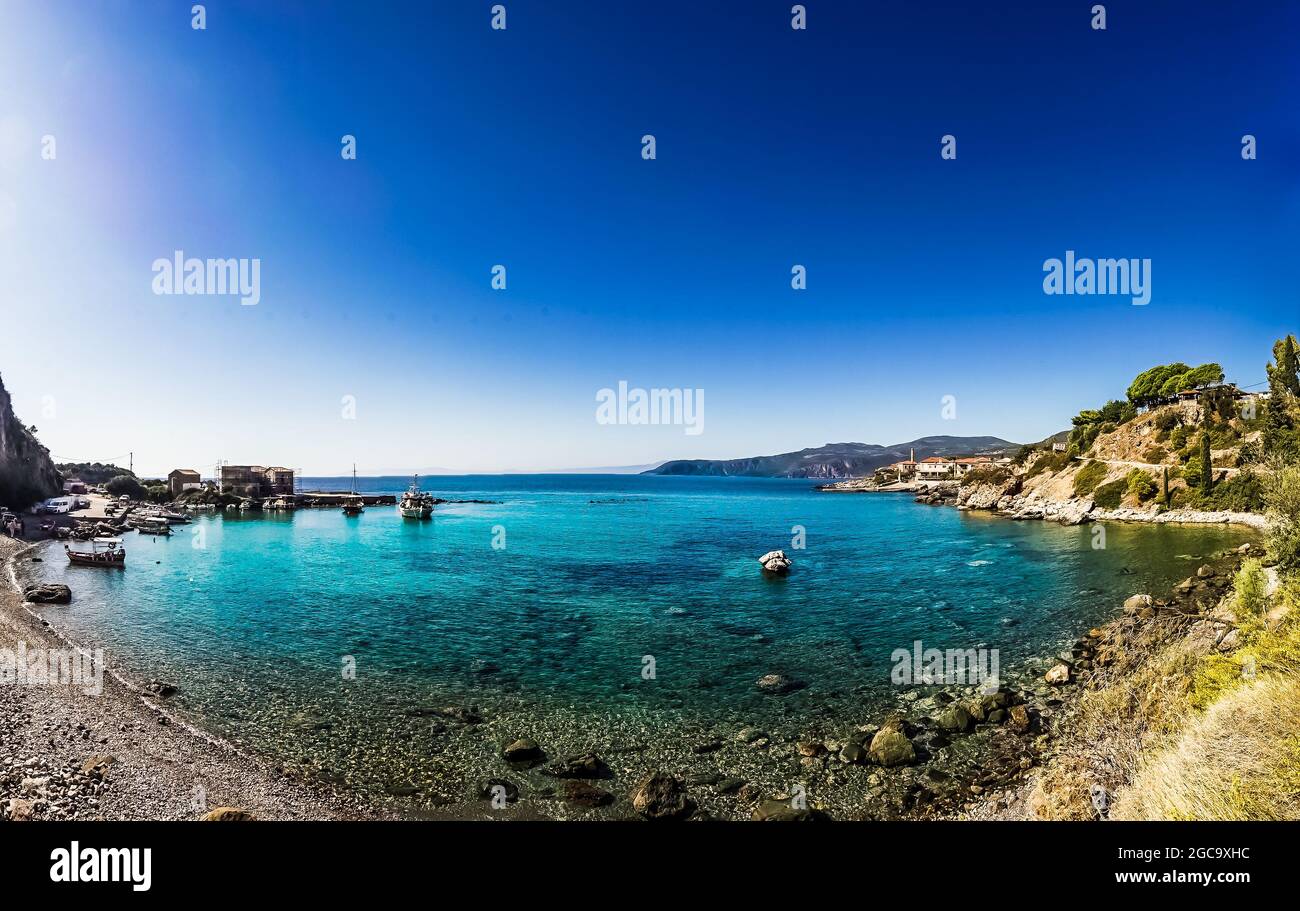 Beautifoul Strand an der Bucht der Stadt Kardamyli, Peloponnes Griechenland Stockfoto