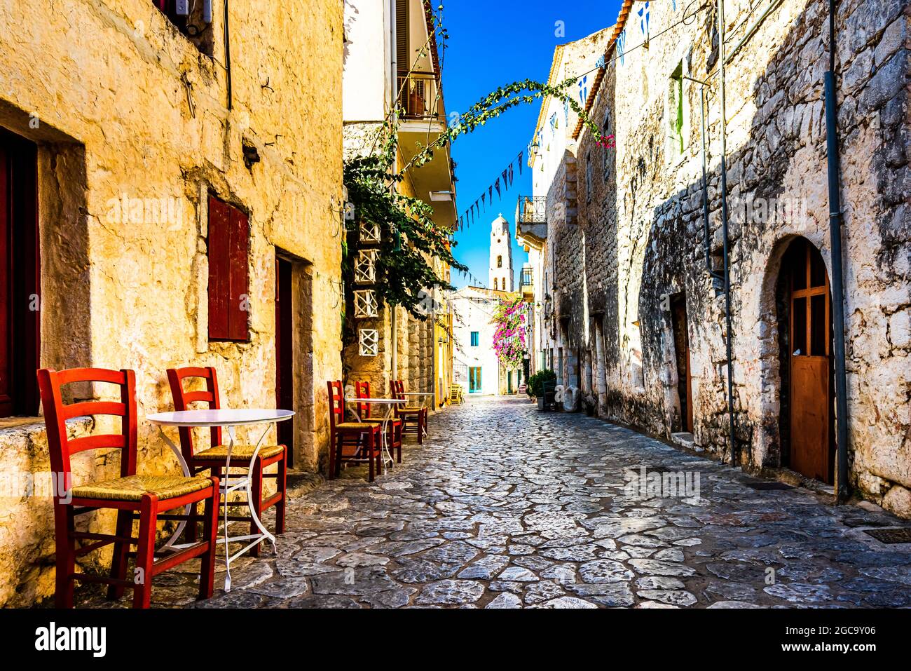 Areopoli, das traditionelle Dorf Mani auf dem Peloponnes Griechenland Stockfoto