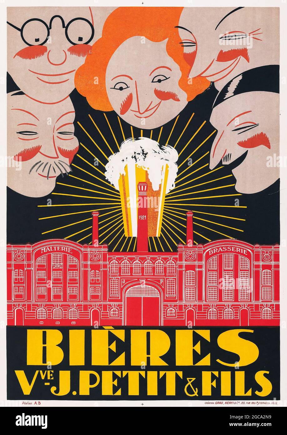 Bieres Vve J. Petit & Fils (1921). Französisches Poster Alexey Brodovitch Artwork - Vintage Advertisement / alte Werbung. Stockfoto