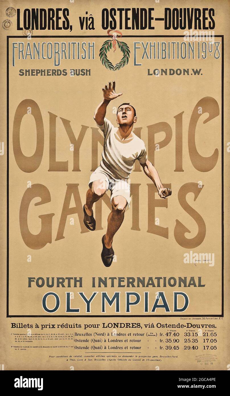 Alfred Edwin Johnson, Illustration von Noel Pocock VIERTE INTERNATIONALE OLYMPIADE – Olympische Sommerspiele 1908 in London Stockfoto