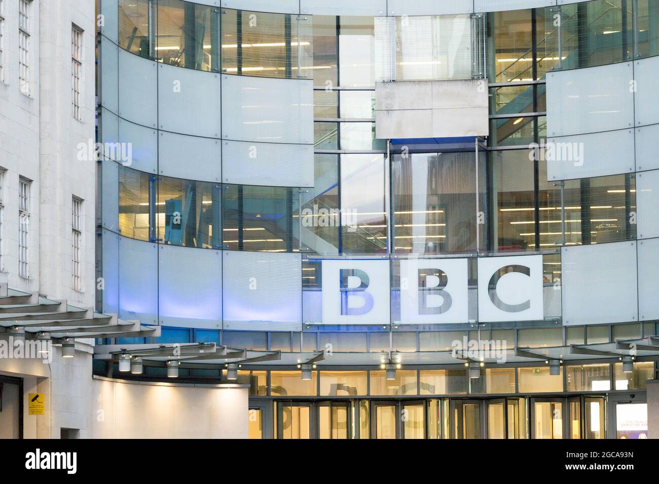 façade des Neubaus, Rundfunkhauses, BBC Television Center, Portland Place, Marylebone, London, England, U Stockfoto