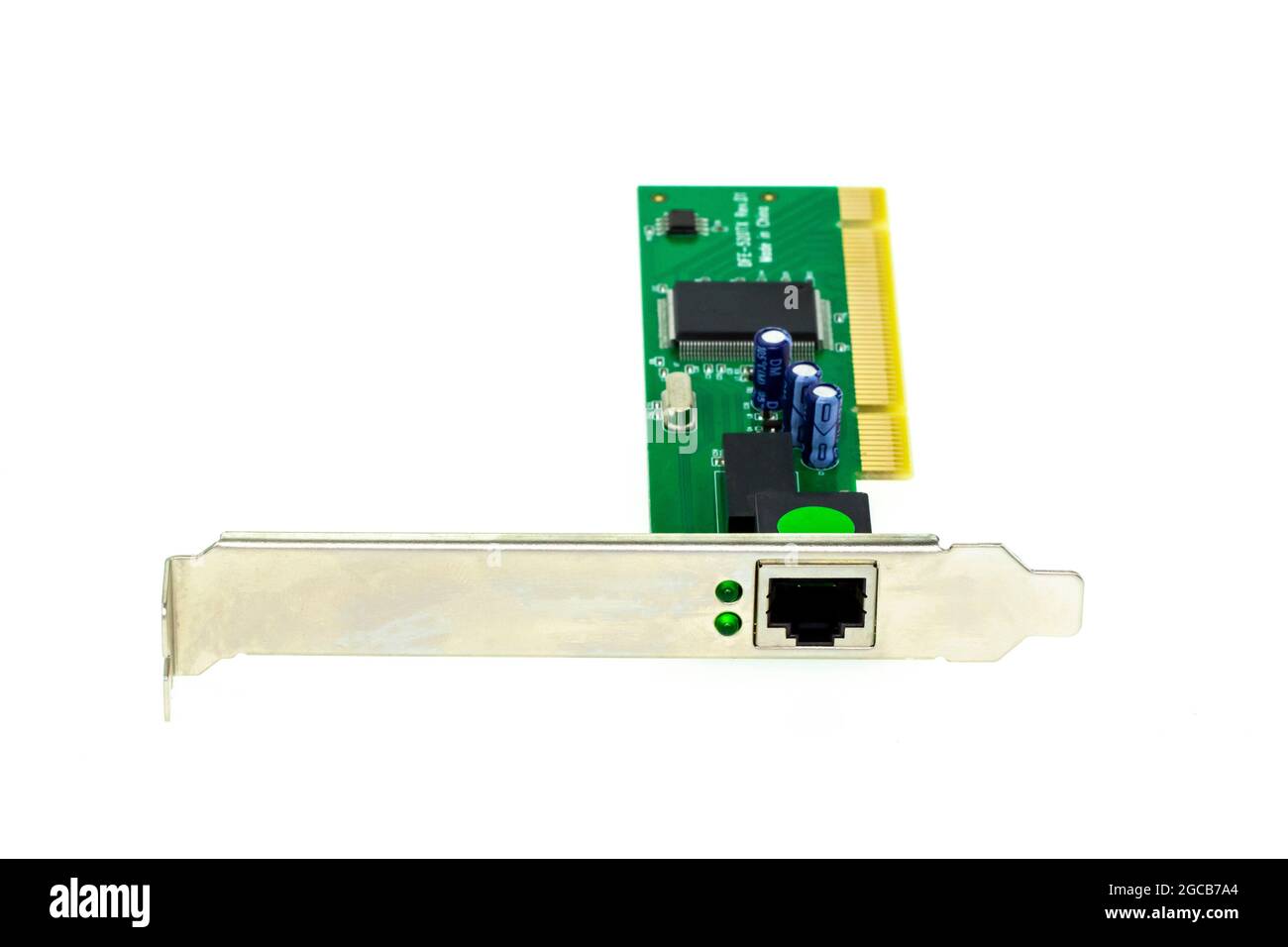 Abbildung der lan-Netzwerkkarte für Computer, isoliert auf weißem Hintergrund. Computerhardware. Stockfoto