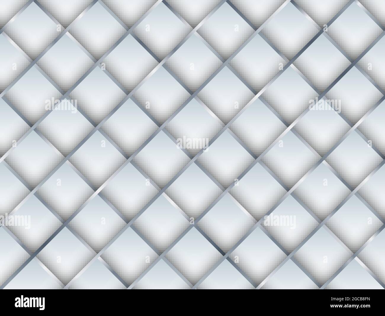 Abstraktes, nahtloses Muster, weißes 3D-Quadrat mit silbernen, gradienten Rasterlinien, Hintergrund und Textur. Vektorgrafik Stock Vektor