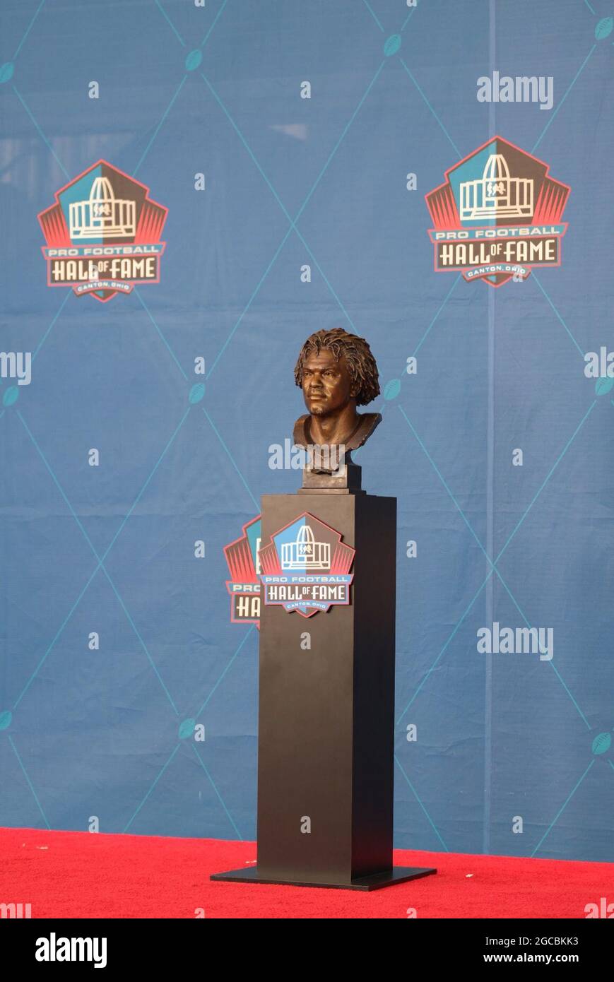 7. August 2021: Edgerrin James während der Pro Football Hall of Fame Verankerung im Tom Benson Stadium in Canton, OH. Jason Pohuski/CSM Stockfoto