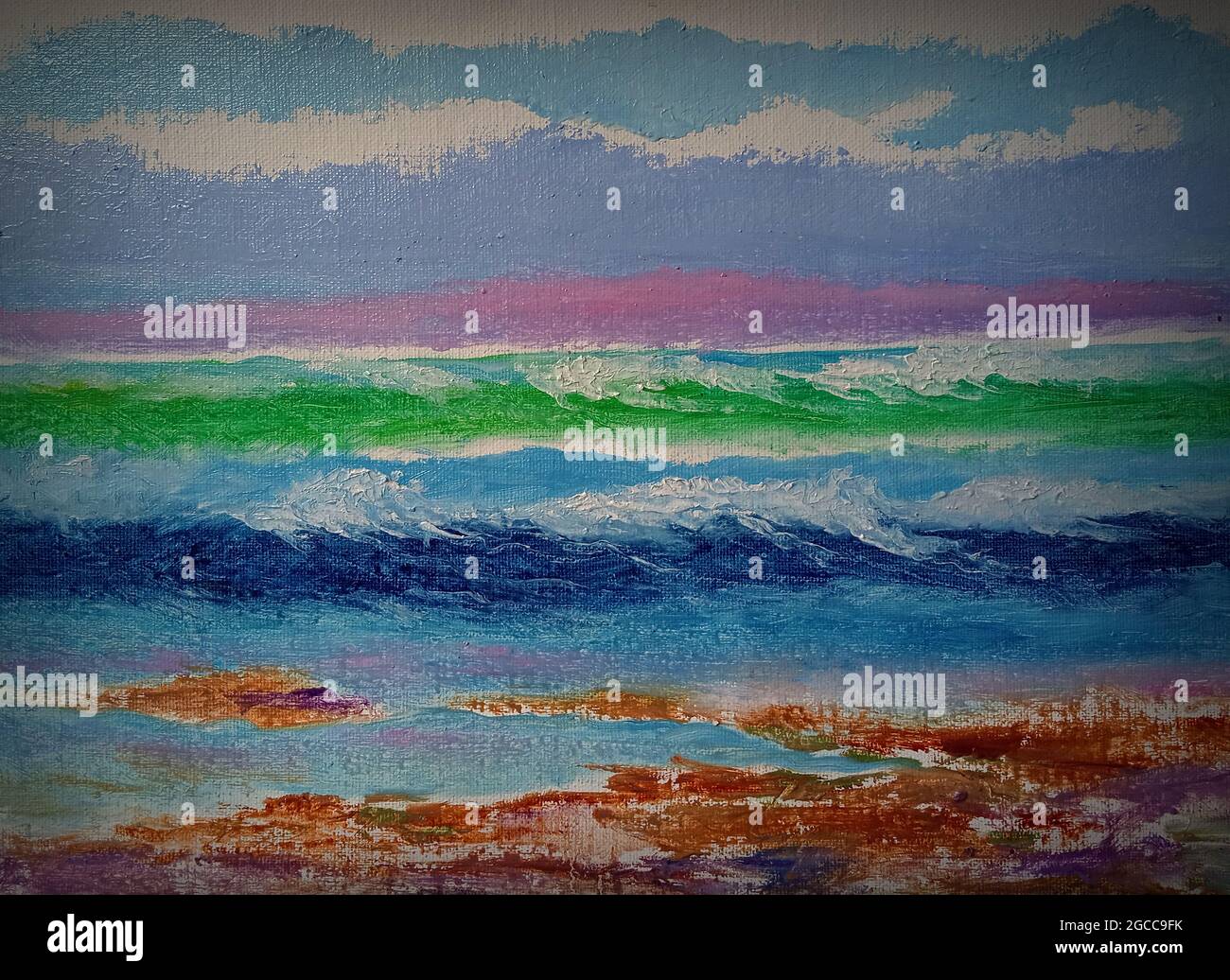 Ölfarbe Malerei Kunst Klasse, Meer, Welle Stockfoto