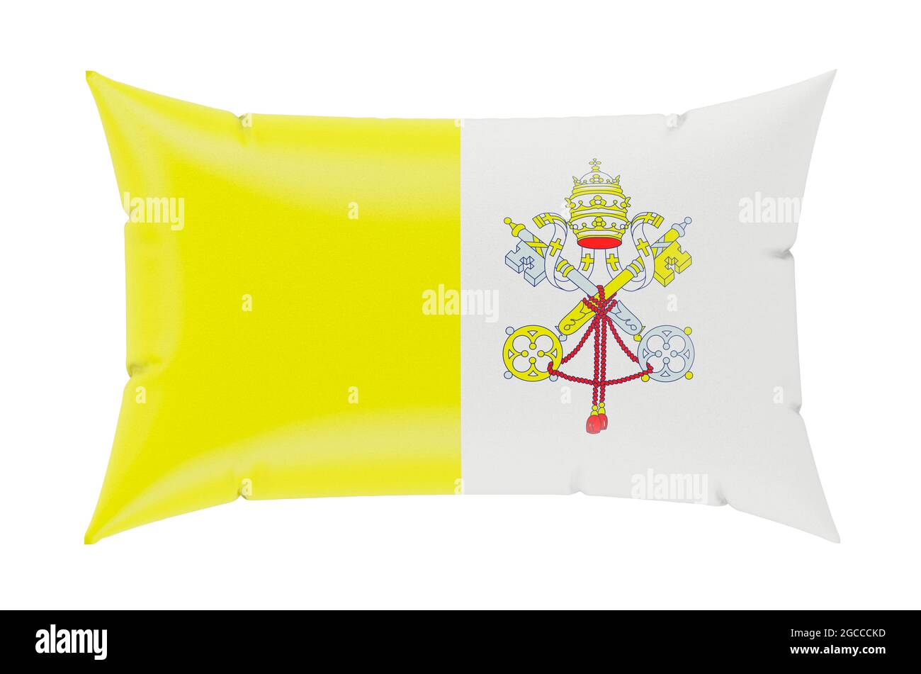 Kissen mit Vatikanflagge, 3D-Darstellung isoliert auf weißem Hintergrund Stockfoto