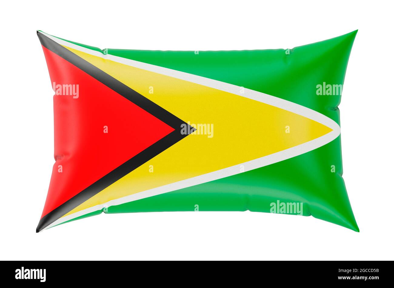 Kissen mit guyanischer Flagge, 3D-Darstellung isoliert auf weißem Hintergrund Stockfoto