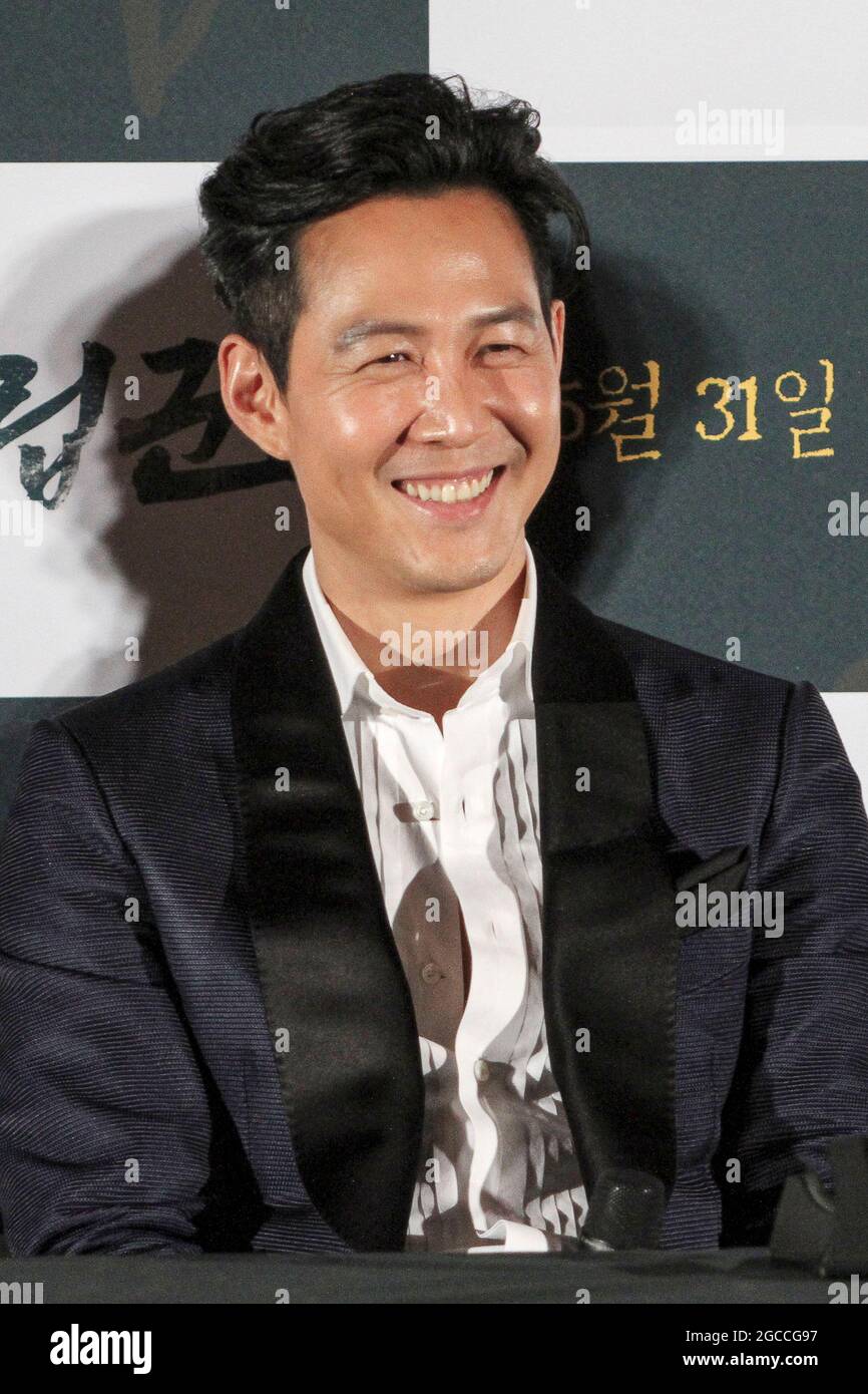 Der Schauspieler Lee Jung Jae besucht die Show während ihres neuen FILMES WARRIORS OF THE DAWN Media Show Case in Seoul, Südkorea. Stockfoto