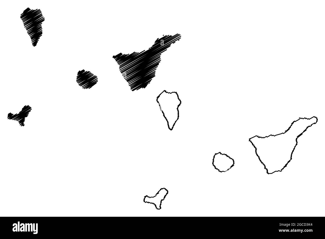 Provinz Santa Cruz de Teneriffa (Königreich Spanien, Kanarische Inseln) Kartenvektordarstellung, Skizze Teneriffa, La Gomera, El Hierro und La Stock Vektor