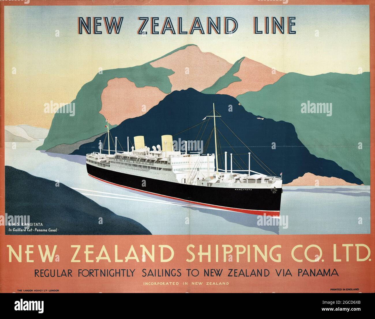 Vintage-Schiffe / Boote / Poster / Transportwerbung. NEUSEELAND LINIE – New Zealand Shipping Co. Ltd. Anfang der 1930er Jahre. Stockfoto