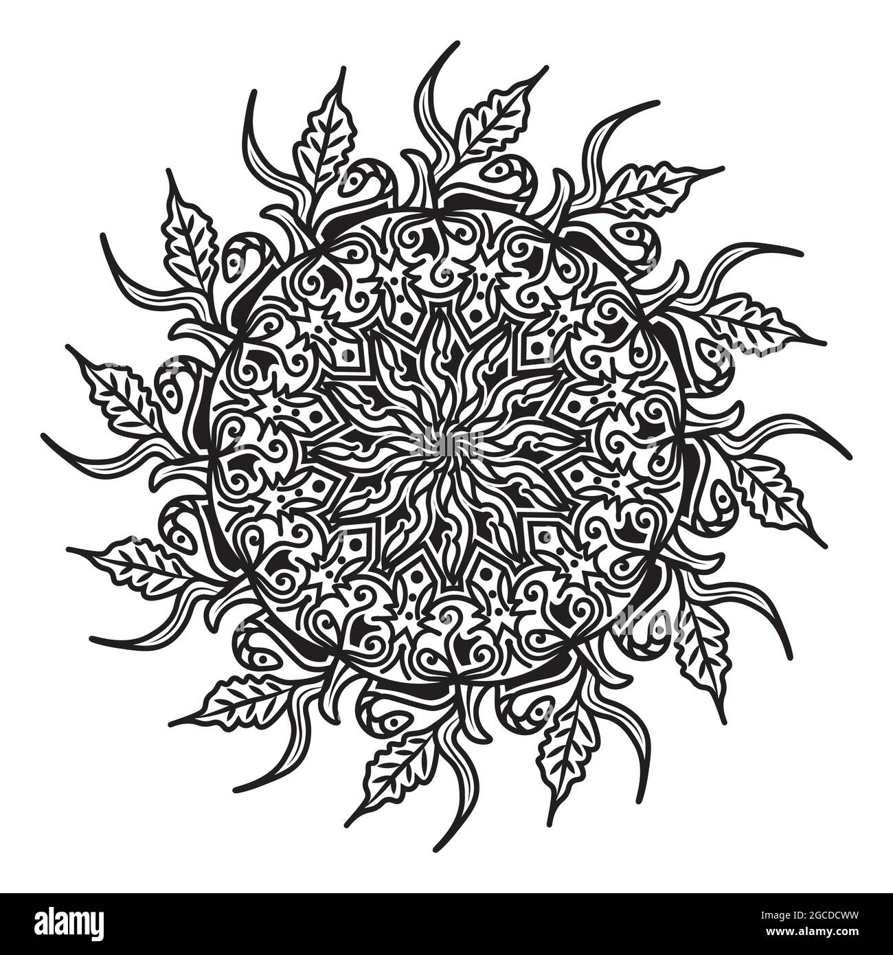 Mandala-Design mit Blattmuster aus grünem, natürlichem organischem, runden abstrakten konzeptuellen Hintergrund Stock Vektor