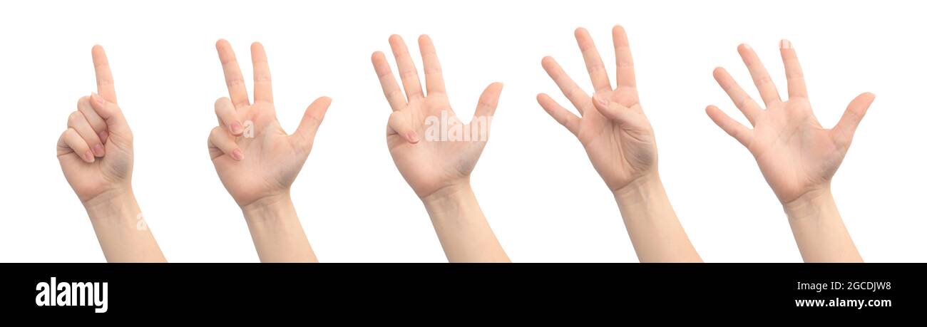 Junges Kind mit Mepieds, isoliert auf einem weißen Hintergrund, Satz von Hand Foto Stockfoto