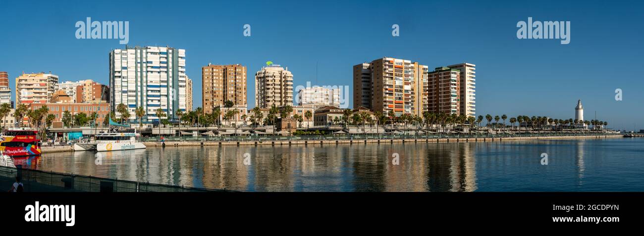 Panoramablick Skyline Malaga Hafen, Costa del Sol, Provinz Malaga, Andalusien, Spanien, Europa, Stockfoto