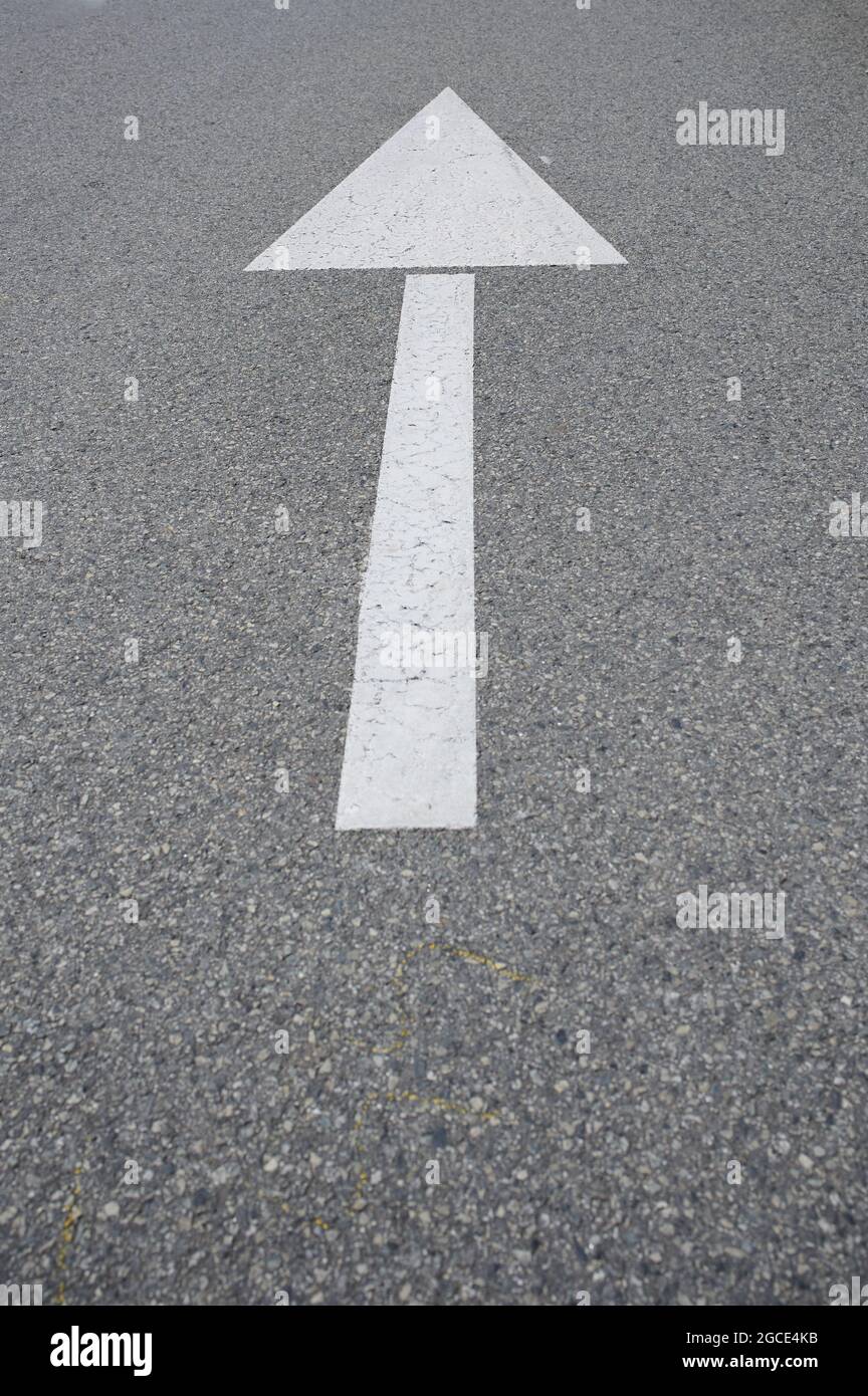 Weißer Pfeil auf der Straße Stockfoto