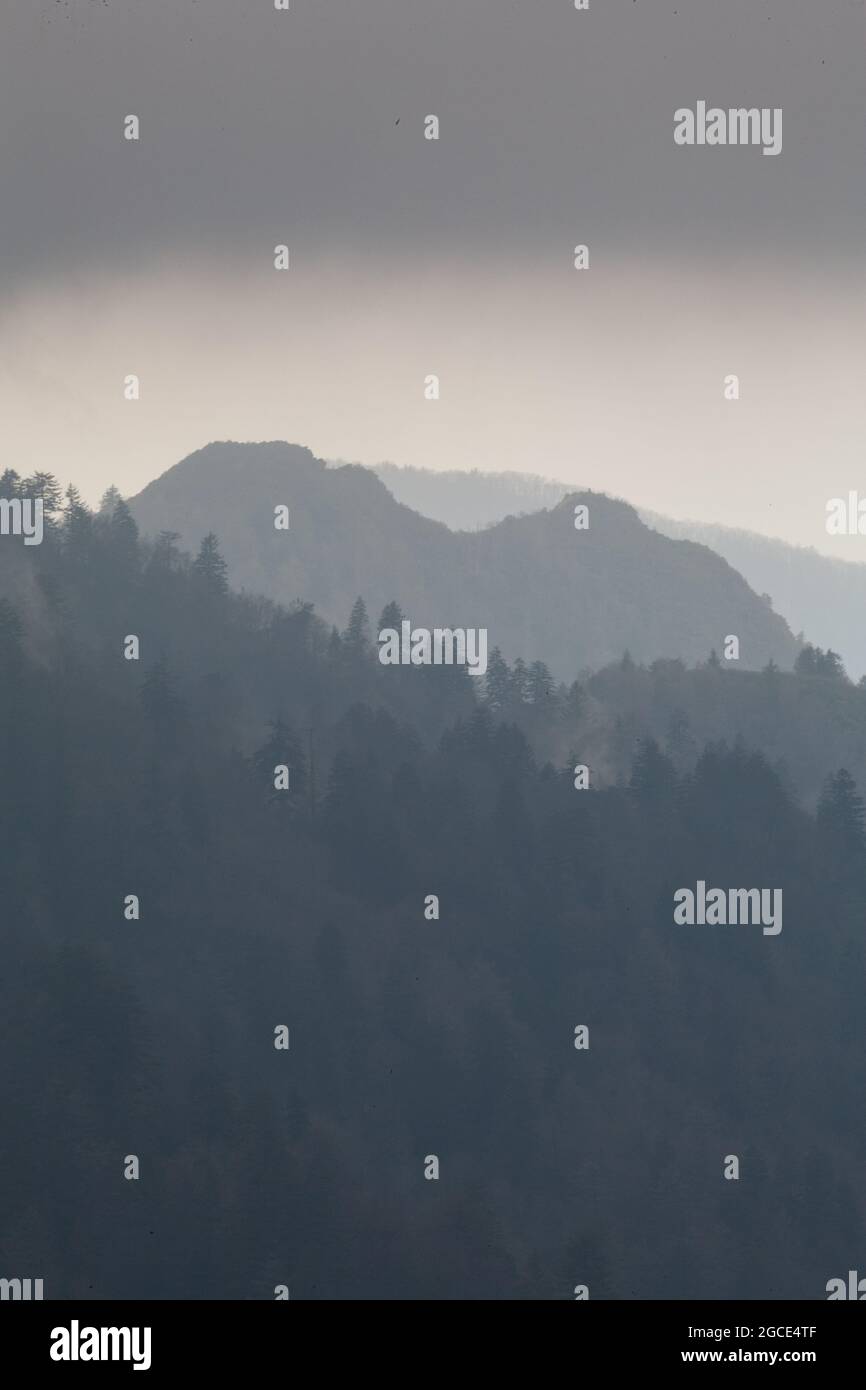 Blick nach Down-Valley zu den Schornsteinen im Great Smoky Mountains National Park Stockfoto