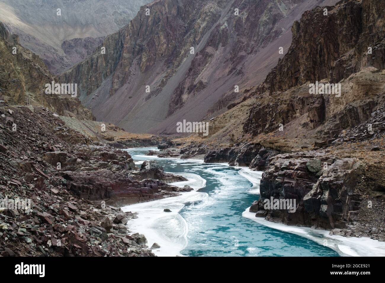 Einfrieren des Zanskar-Flusses in Ladakh, Indien Stockfoto