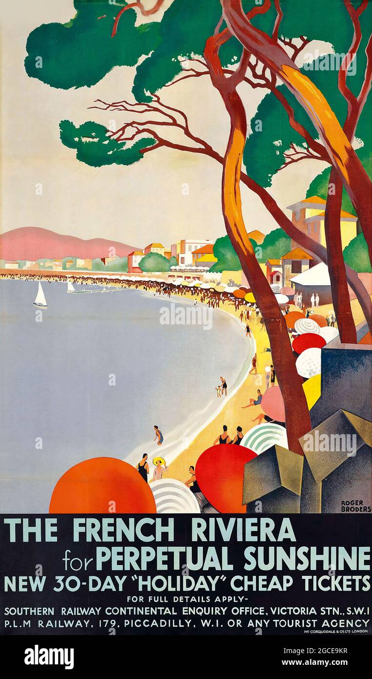 Die französische Riviera für den ewigen Sonnenschein , 1930 – Kunstwerk von Roger Broders (Französisch, 1883–1953). Stockfoto