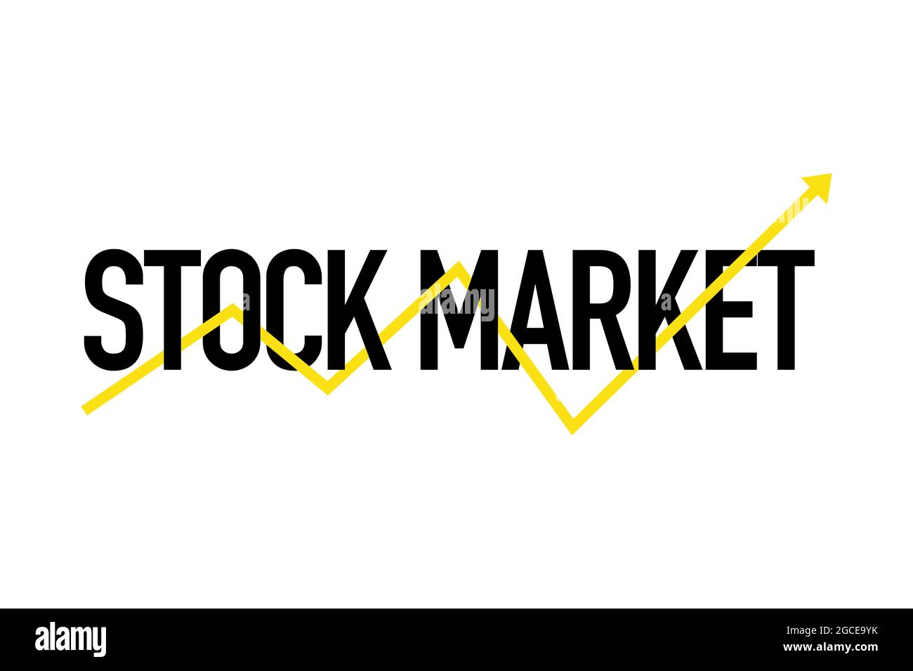 Modernes, schlichtes, lebendiges typografisches Design mit dem Spruch „Börse“ und aufsteigender Pfeilform in gelben und schwarzen Farben. Urbane, trendige Grafik Stockfoto