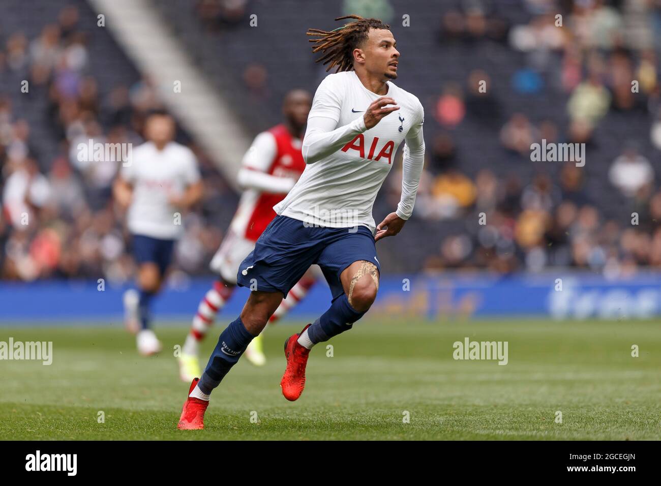 London, Großbritannien. August 2021. DELE Alli von Tottenham Hotspur während des Vorsaison-Freundschaftsspiel zwischen Tottenham Hotspur und Arsenal im Tottenham Hotspur Stadium am 8. August 2021 in London, England. (Foto von Daniel Chesterton/phcimages.com) Quelle: PHC Images/Alamy Live News Stockfoto