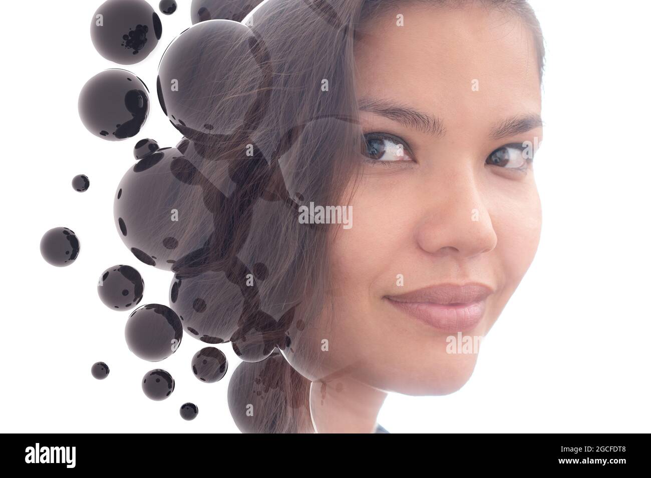 Doppelbelichtung Porträt von attraktiven asiatischen Frau Stockfoto