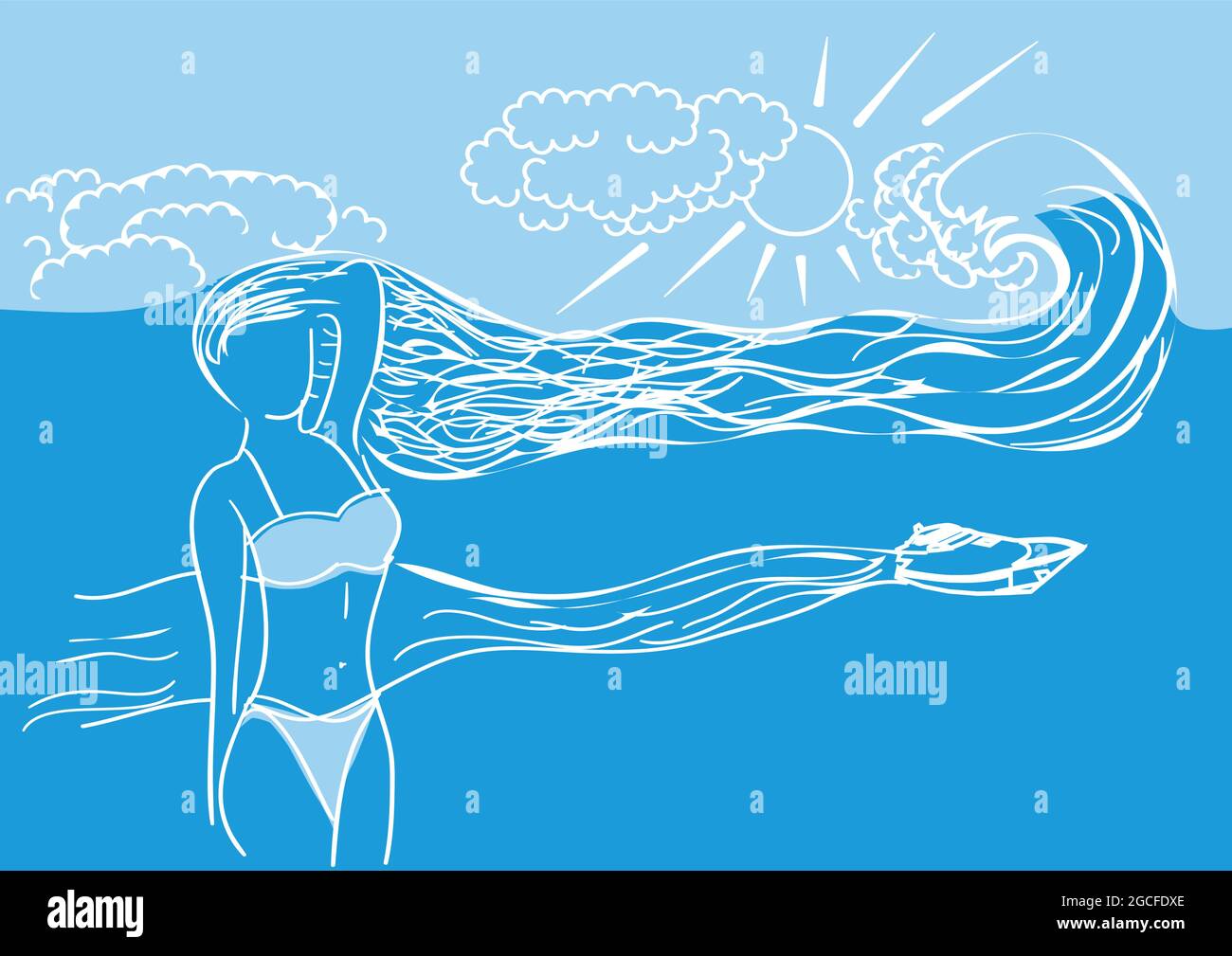 Bikini-Illustration. Zweiteiliger Badeanzug für Frauen Stock Vektor