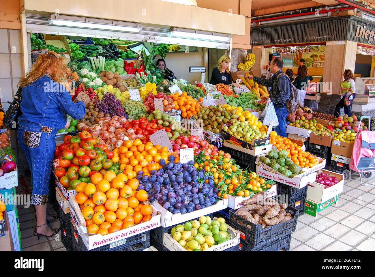 Obststand, Mercado Nuestra Senora de Africa, Santa Cruz de Teneriffa, Teneriffa, Kanarische Inseln, Spanien Stockfoto
