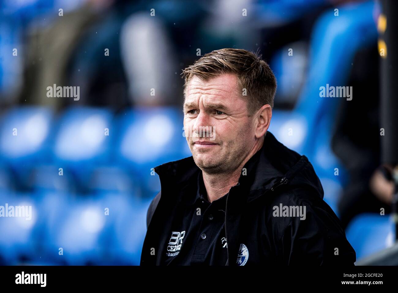 Randers, Dänemark. August 2021. Cheftrainer Michael Boris aus Soenderjyske beim 3F Superliga-Spiel zwischen dem FC Randers und Soenderjyske im Cepheus Park in Randers. (Foto: Gonzales Photo/Alamy Live News Stockfoto