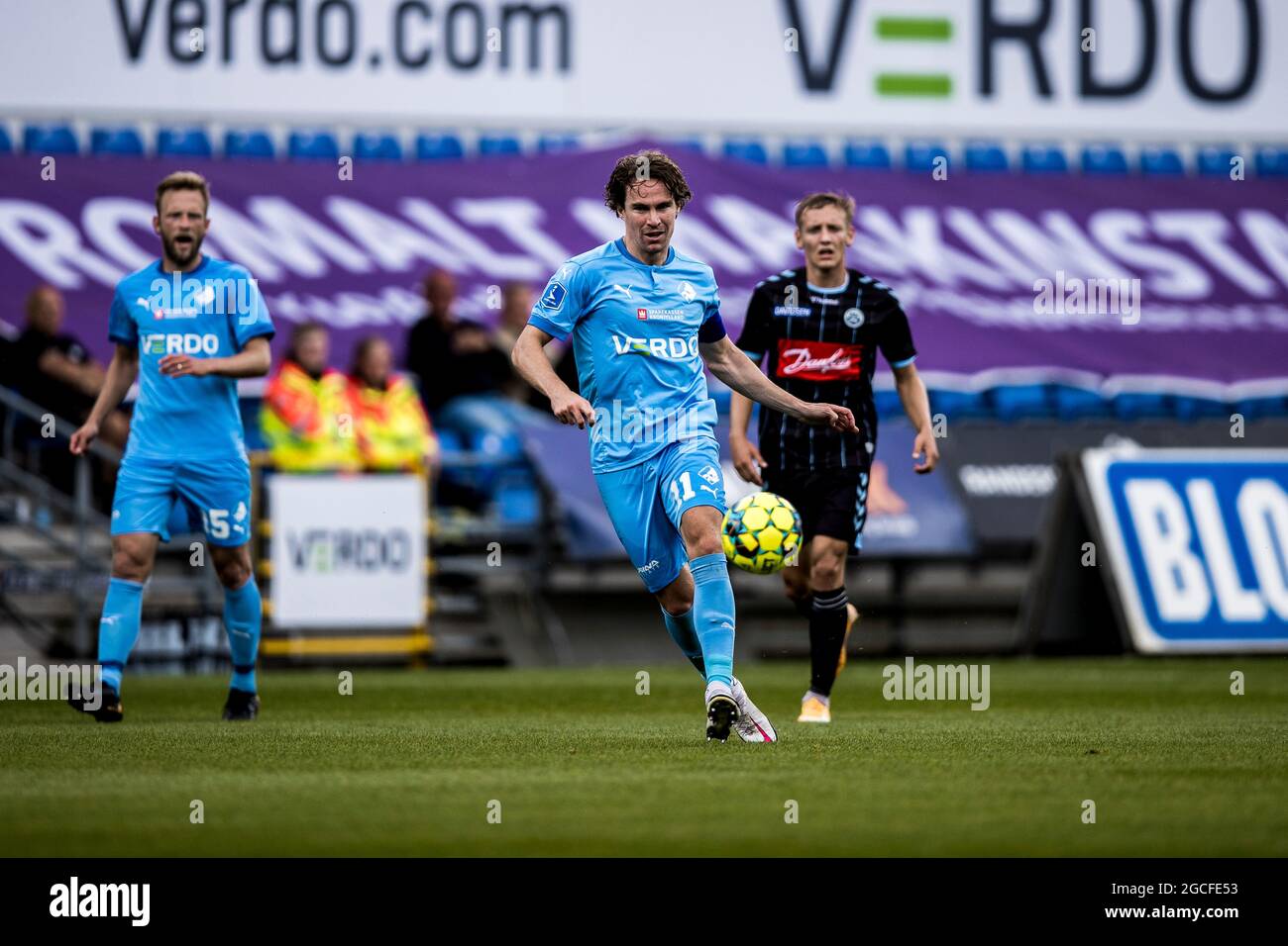 Randers, Dänemark. August 2021. Erik Marxen (11) vom FC Randers beim 3F Superliga-Spiel zwischen dem FC Randers und Soenderjyske im Cepheus Park in Randers. (Foto: Gonzales Photo/Alamy Live News Stockfoto