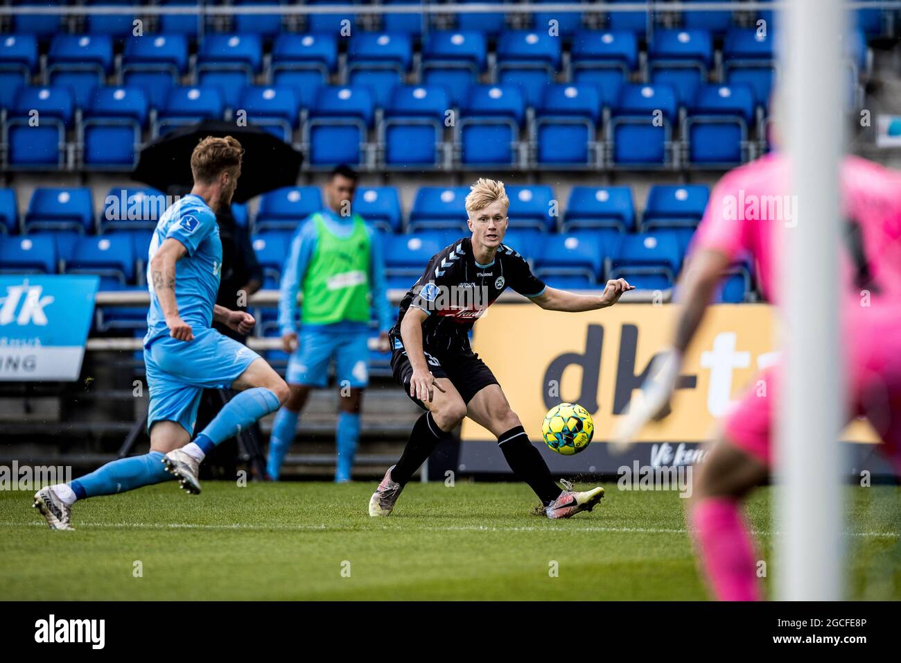 Randers, Dänemark. August 2021. Isak Jensen (30) aus Soenderjyske beim 3F Superliga-Spiel zwischen dem FC Randers und Soenderjyske im Cepheus Park in Randers. (Foto: Gonzales Photo/Alamy Live News Stockfoto