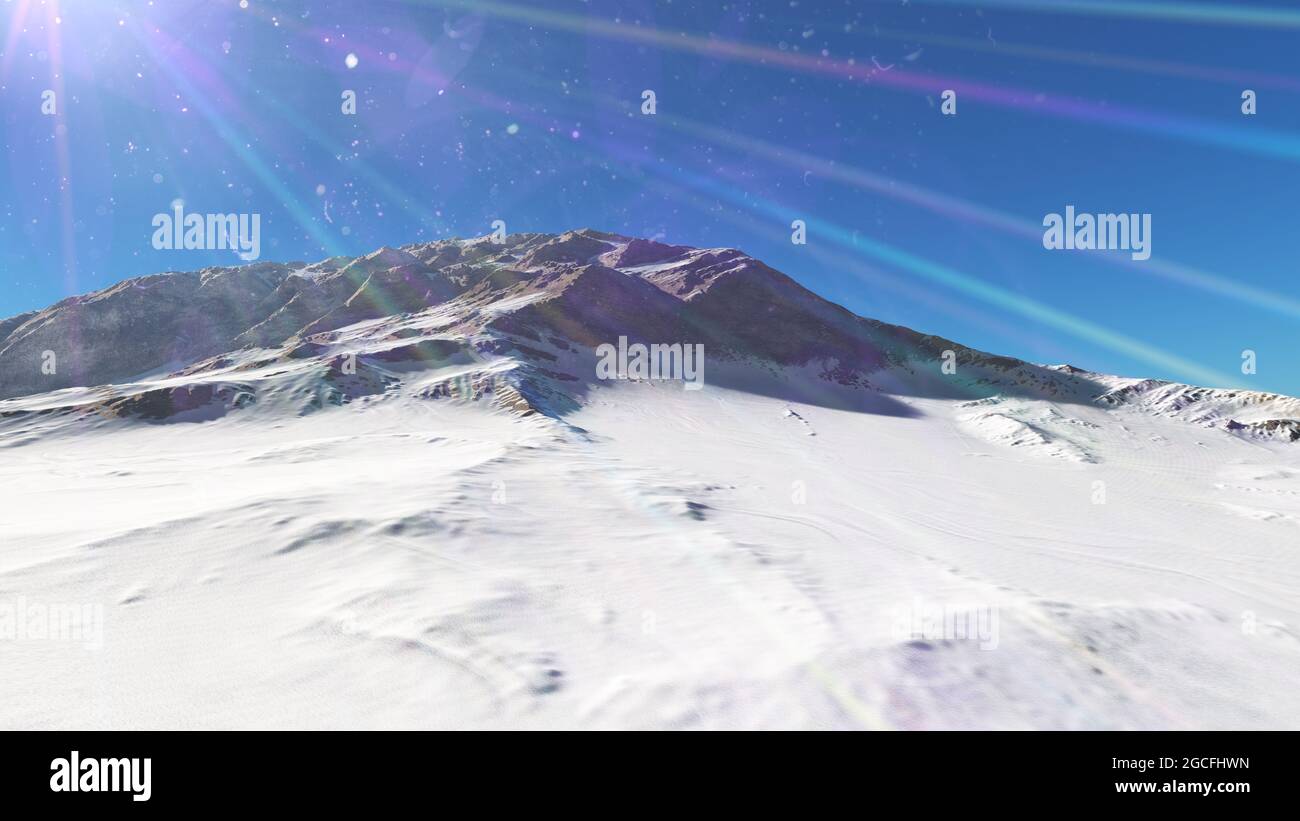Mountain Snow Sun Ray Illustration, 3d Rendering Stockfoto