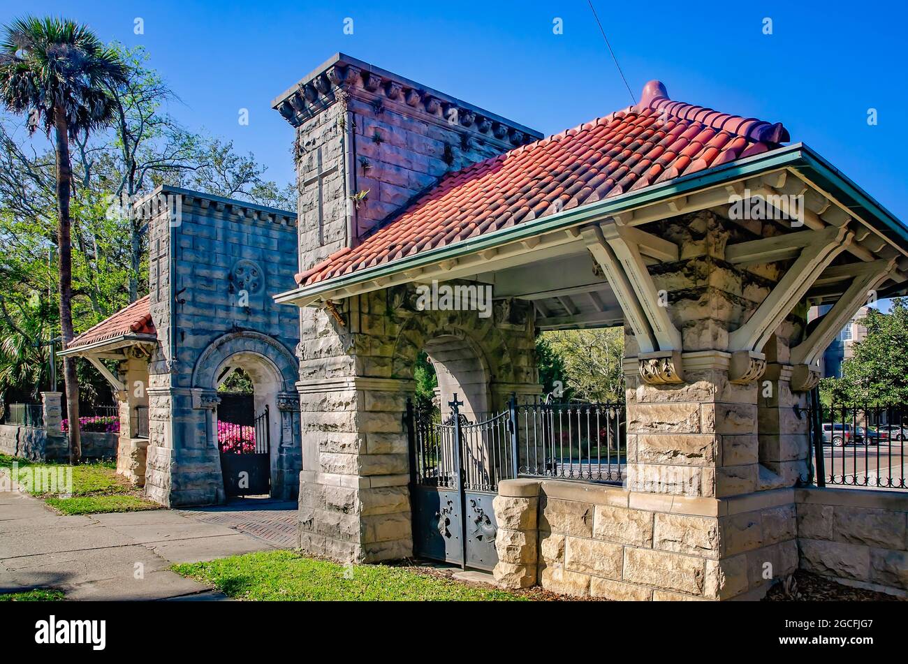 Der Eingang zum Kloster der Heimsuchung ist am 21. März 2021 in Mobile, Alabama, abgebildet. Stockfoto