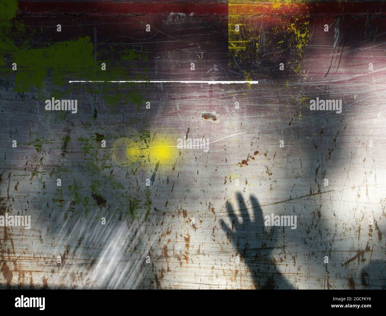 Grunge Komposition mit menschlicher Hand Silhouette. 3D-Rendering Stockfoto