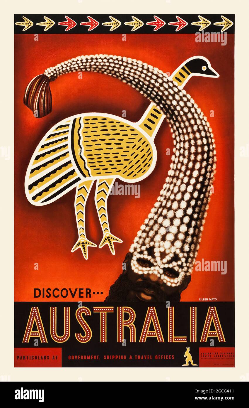 Discover Australia - Old Travel Poster (Australian National Travel Association, Um 1957). Vintage-Reisesoster. Stockfoto