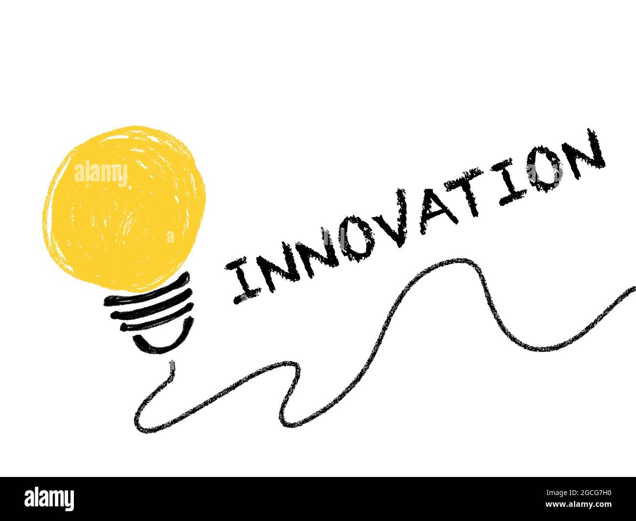 Innovation Word mit Glühbirne oder Idea Illustration Art Concept Stockfoto