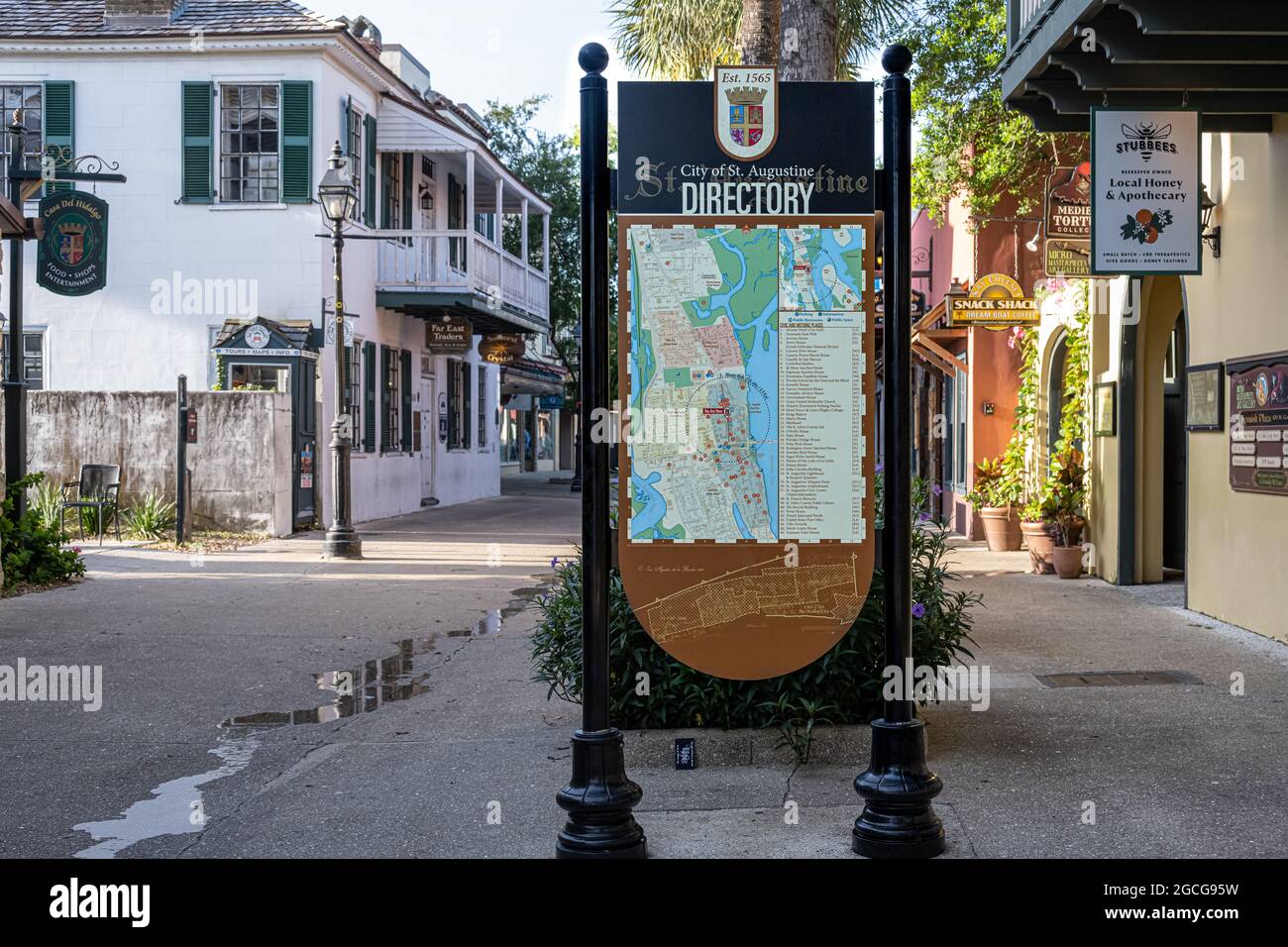 St. Augustine-Verzeichnisschild in der St. George Street in Amerikas ältester Stadt. (USA) Stockfoto