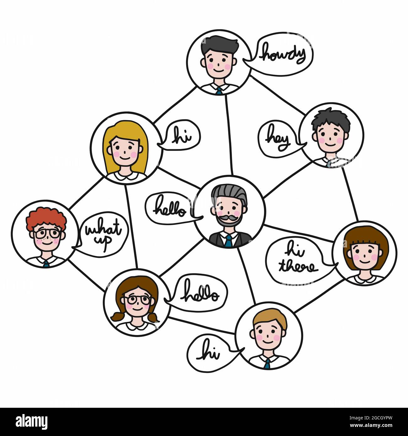 Social Networking nette Gruppe Cartoon Gesicht Menschen Vektor Illustration Geschäftskonzept Stock Vektor