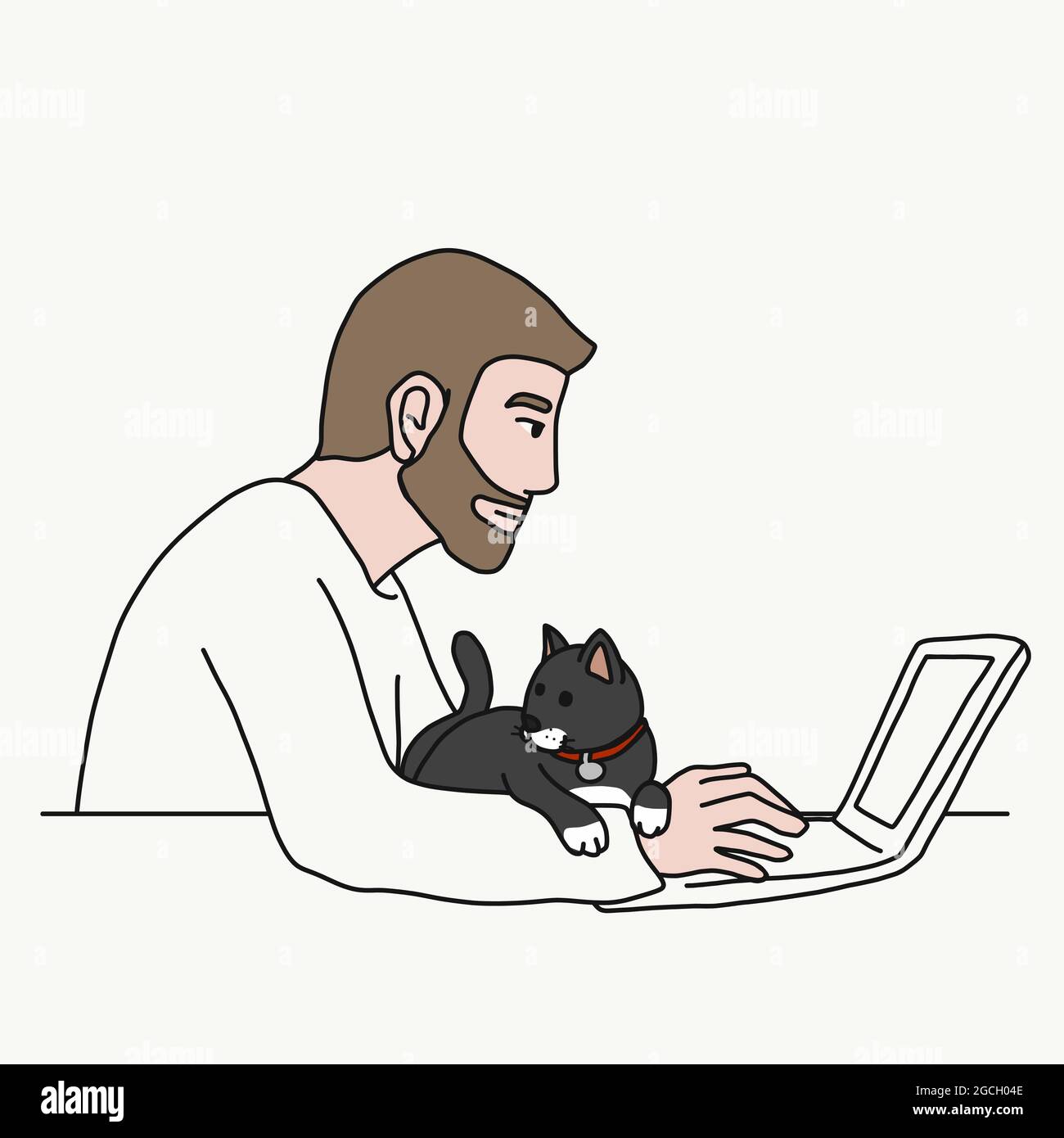 Mann arbeitet von zu Hause aus mit einem Laptop mit Vektorgrafik Stock Vektor