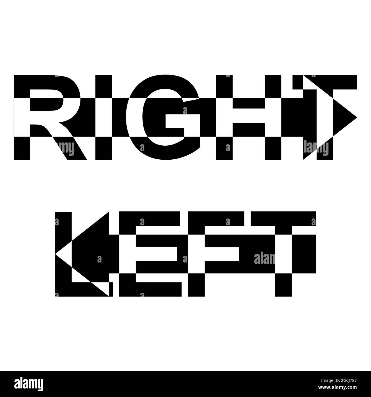 Schild Logo links rechts Pfeilwort, Vektorwort links rechts Pfeil Stock Vektor