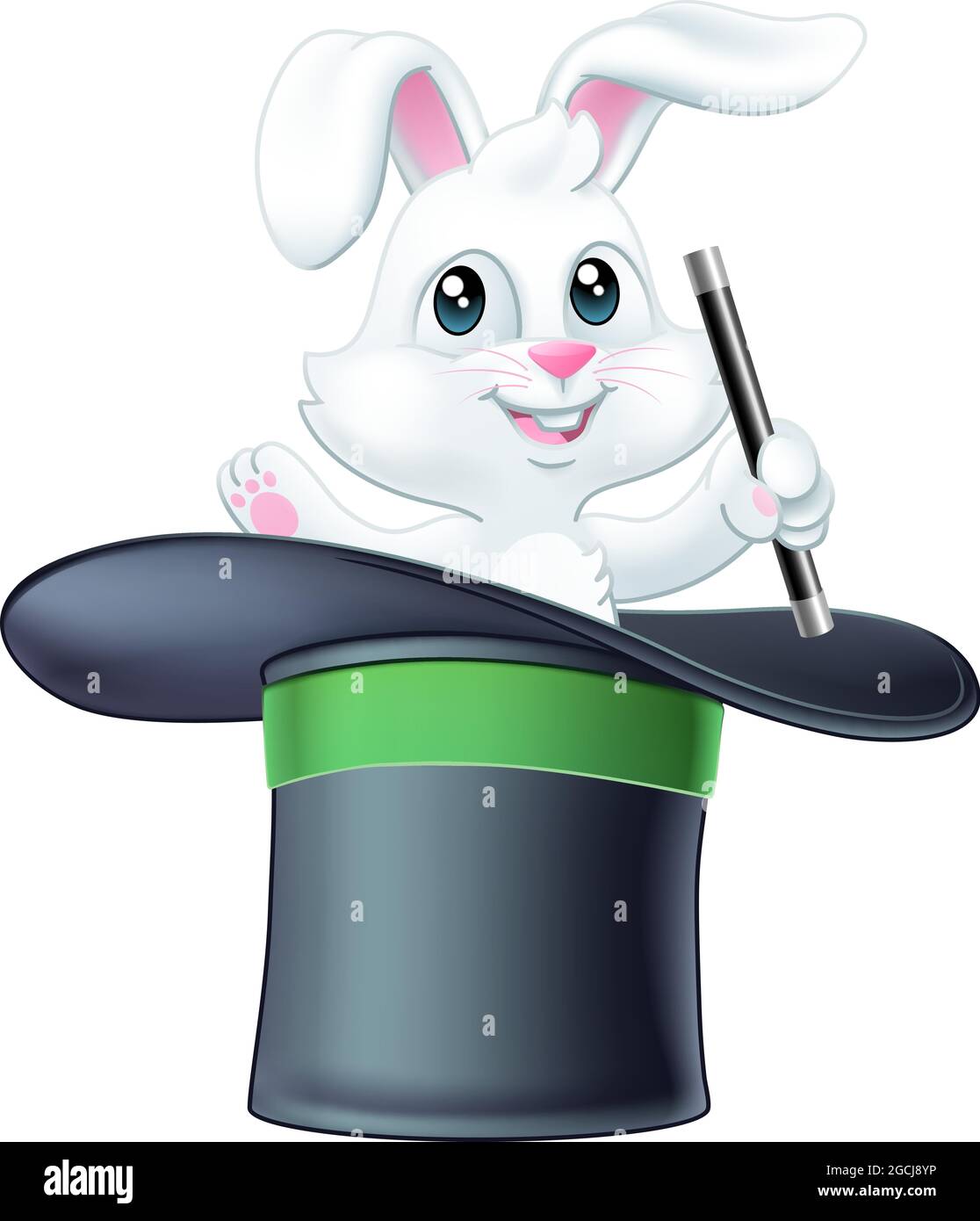 Zaubertrick Magier Top Hat Kaninchen Halten Zauberstab Stock Vektor