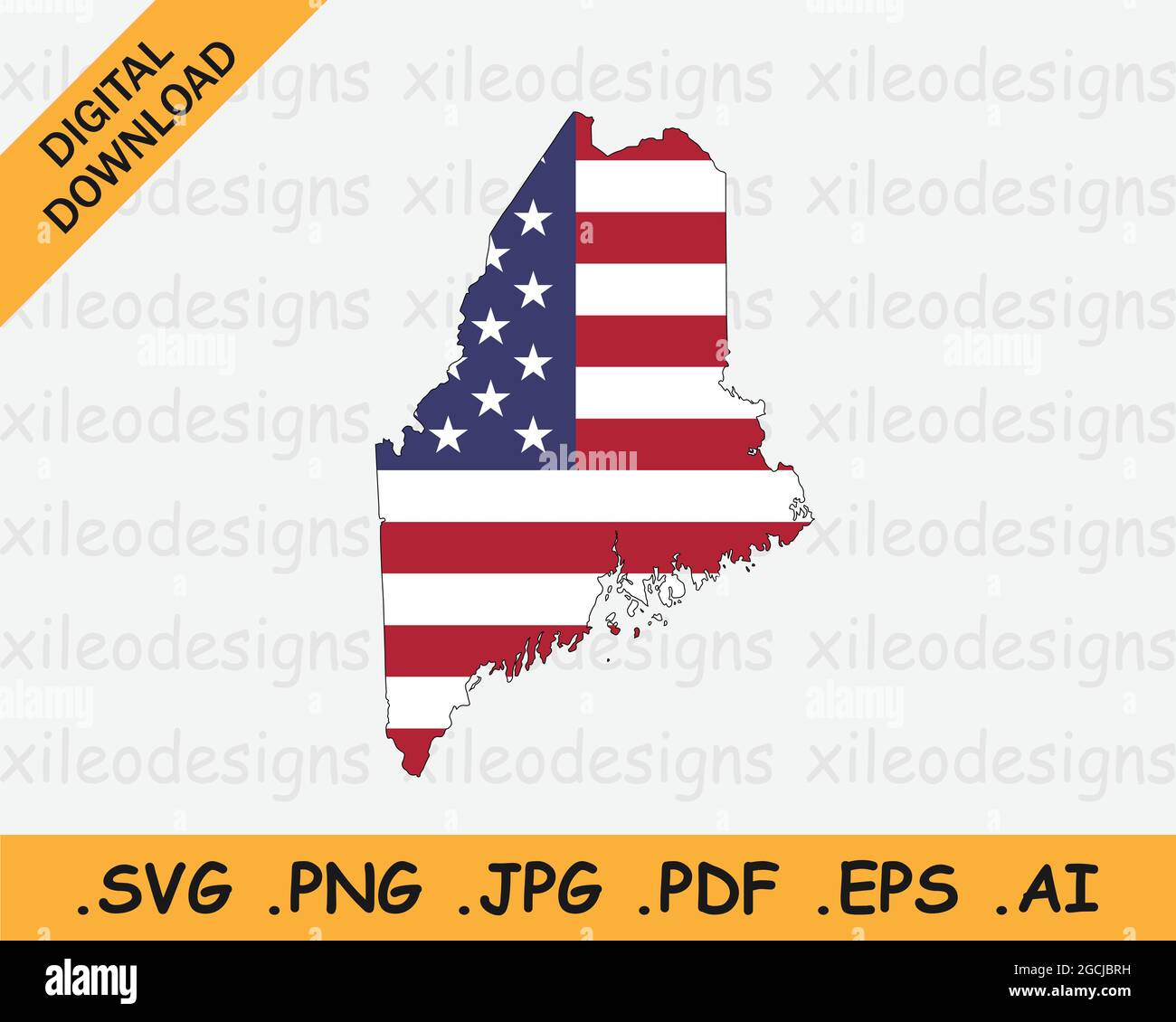 Maine Karte auf amerikanischer Flagge. ME, USA State Map auf US-Flagge. Symbol „EPS-Vektorgrafik Clipart“ Stock Vektor