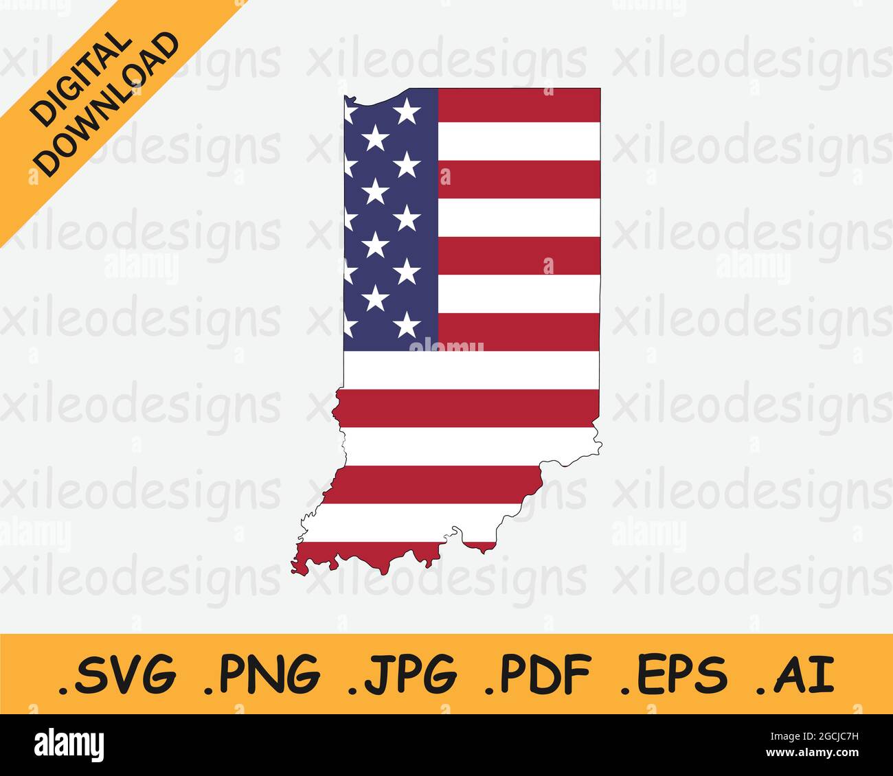 Indiana Karte auf amerikanischer Flagge. IN, USA State Map auf US-Flagge. Symbol „EPS-Vektorgrafik Clipart“ Stock Vektor